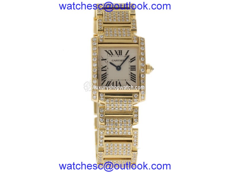 Cartier Tank Francaise W50002N2 18K Yellow Gold wDiamonds Quartz 20mm Womens Watch Cartier