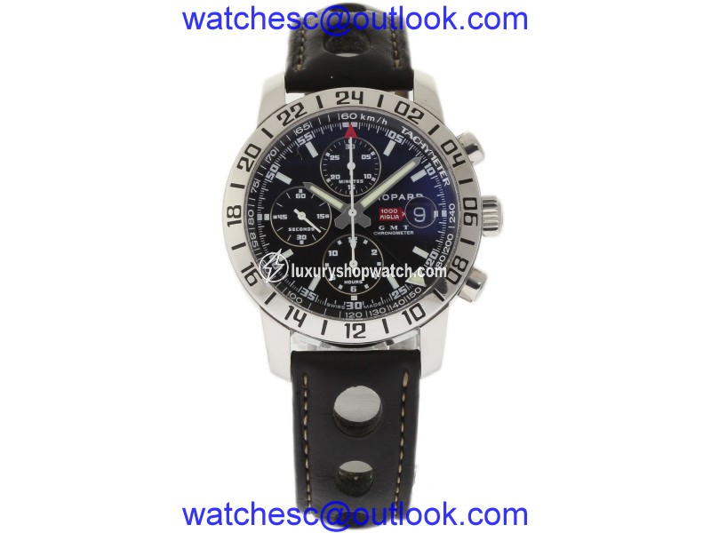 Chopard Mille Miglia 168992 GMT Chrono Black Leather Stainless Steel 42mm Mens Watch Chopard