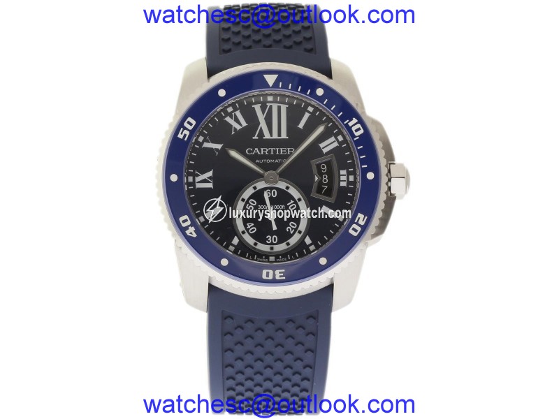 Cartier Calibre De WSCA0011 Stainless Steel & Rubber Blue Dial Automatic 42mm Mens Watch Cartier