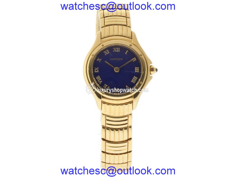 Cartier Cougar 11701 18K Yellow Gold Blue Roman Dial Quartz 32mm Womens Watch Cartier