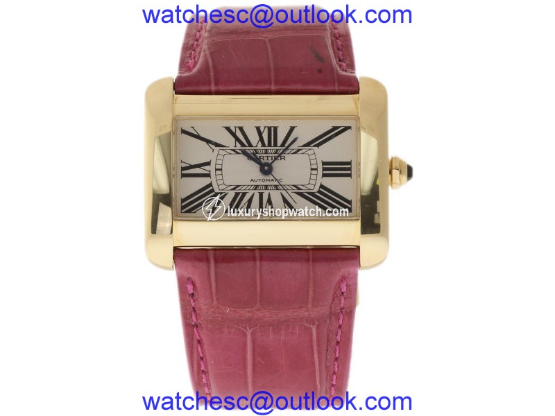 Cartier Tank Divan W6300856 Yellow Gold & Leather Silver Dial Automatic 30mm Womens Watch Cartier