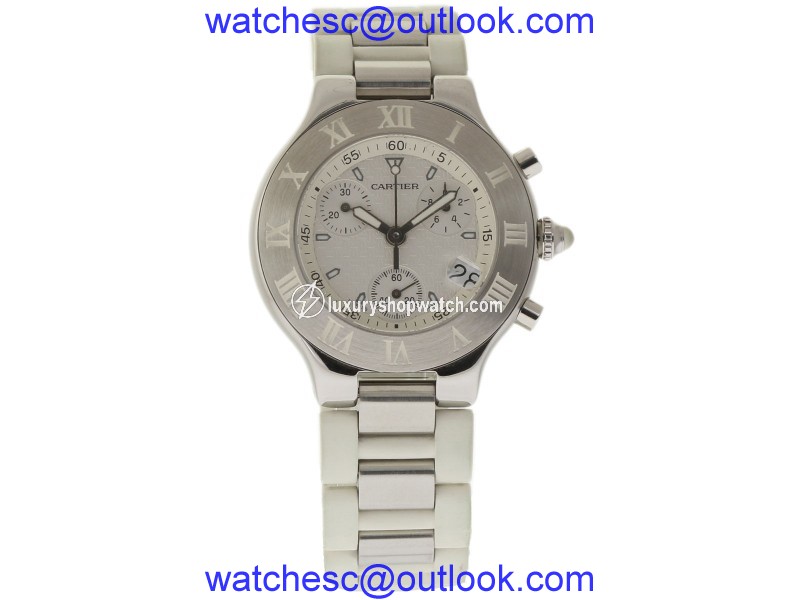 Cartier Must 21 W10184U2 Stainless Steel & Rubber White Dial Quartz 38mm Unisex Watch Cartier
