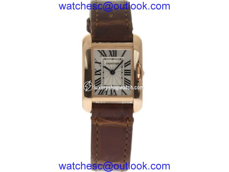 Cartier Tank Anglaise W5310027 Rose Gold & Leather Silver Dial Automatic 30mm Mens Watch Cartier