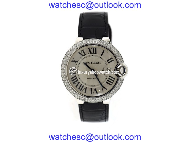 Cartier Ballon Bleu WJBB0032 18K White Gold & Leather wDiamond Automatic 42mm Unisex Watch Cartier
