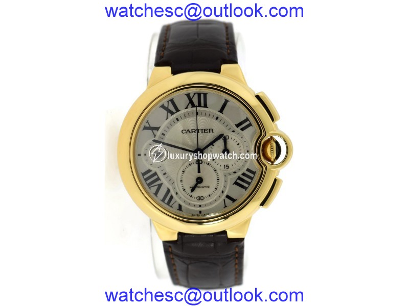 Cartier Ballon Bleu W6920007 18K Yellow Gold & Leather Automatic 47mm Mens Watch Cartier