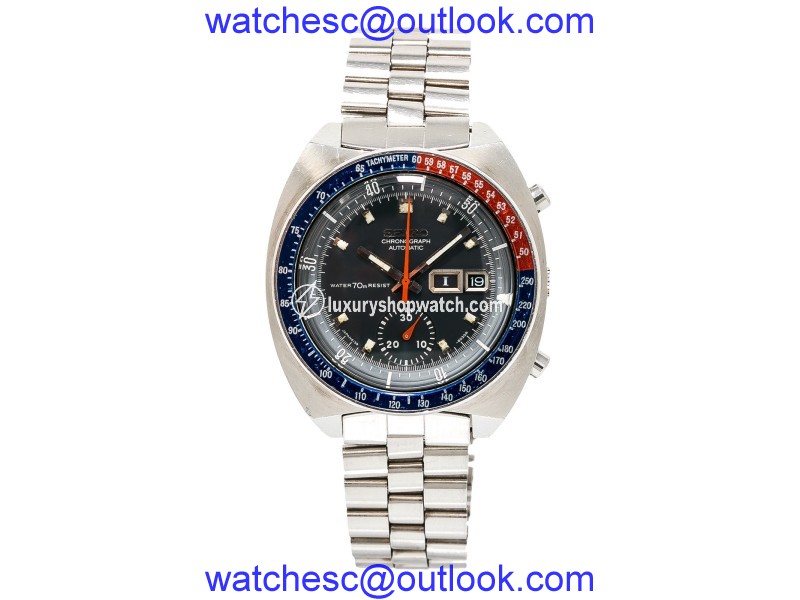 Seiko Chronograph Pogue Pepsi 6139.6002 Stainless Steel Automatic Vintage 41mm Mens Watch Seiko