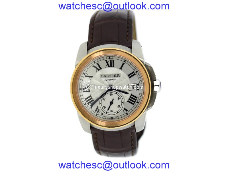 Cartier Calibre W2CA0002 18K Rose Gold/Stainless Steel & Leather Automatic 38mm Mens Watch Cartier