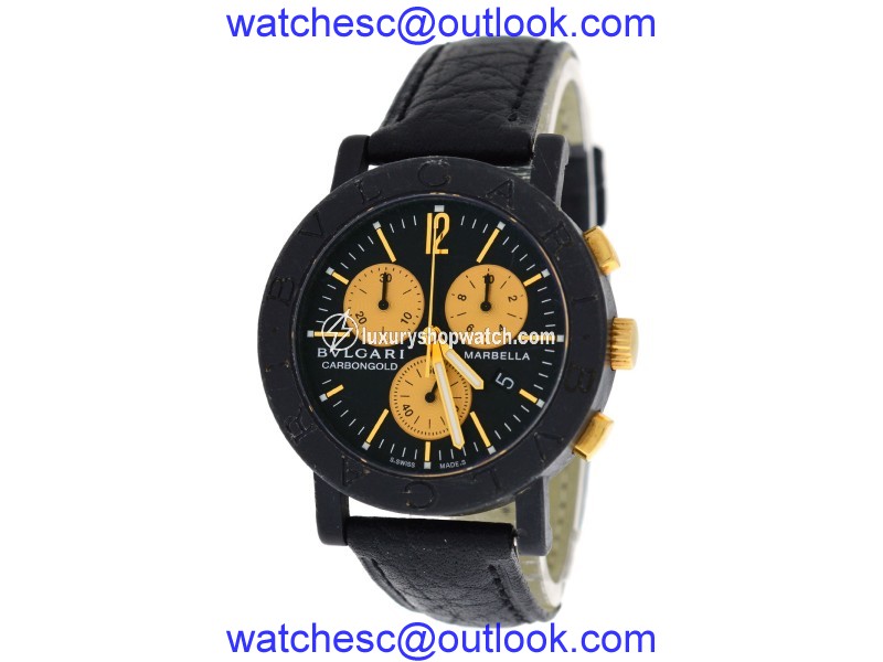 Bulgari Carbongold Marbella BB38CLCH Carbon & 18K Yellow Gold / Leather Quartz 38mm Unisex Watch Bulgari