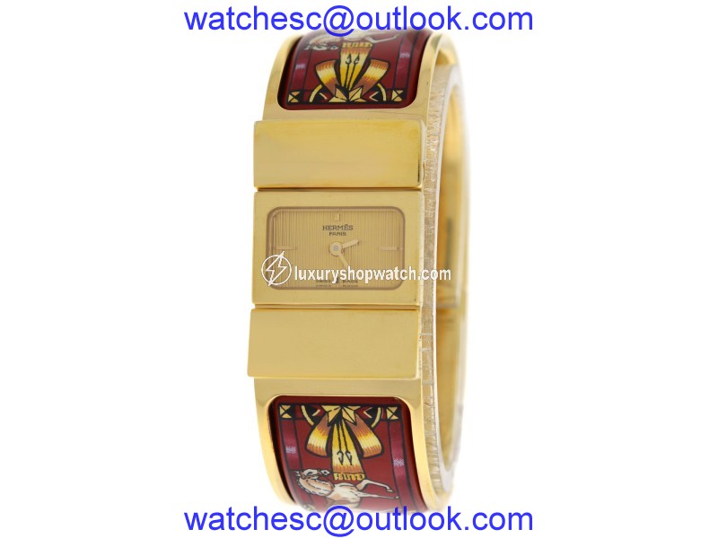 Hermes Paris Loquet L01.201 Gold Plated Stainless Steel Quartz 19mm Womens Watch Hermes