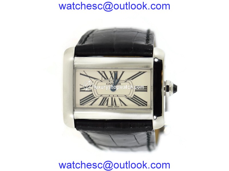 Cartier Divan 2599 Stainless Steel & Leather Quartz 32mm Womens Watch Cartier