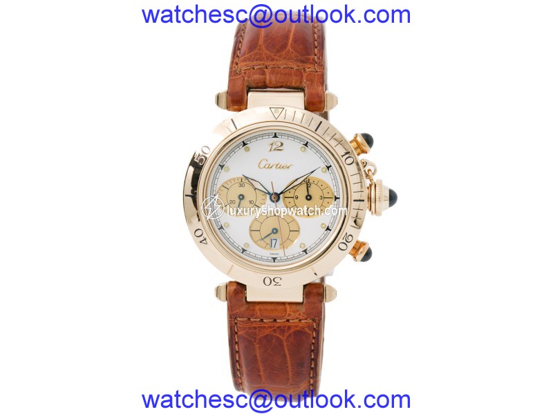 Cartier Pasha 30009 18K Yellow Gold & Leather Quartz 45mm Mens Watch Cartier
