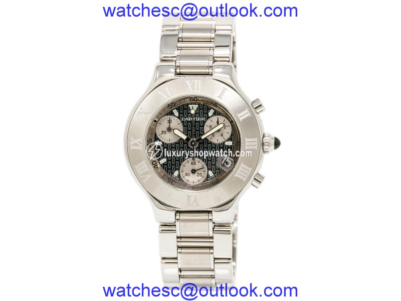 Cartier Must 21 2424 Stainless Steel Black Dial Quartz 38mm Mens Watch Cartier