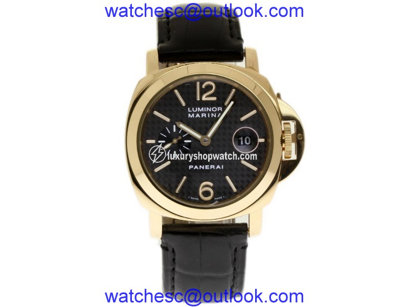 Panerai Luminor Marina PAM00140 18K Yellow Gold with Leather Black Dial 44mm Mens Watch Panerai