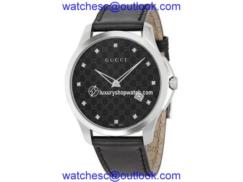 Gucci G-Timeless YA126305 Stainless Steel & Leather Black Diamond Dial 40mm Unisex Watch Gucci