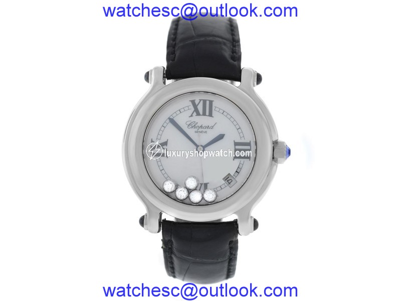 Chopard Happy Sport 28/8964-23 Stainless Steel / Leather with Floating Diamonds Quartz 38mm Womens Watch Chopard