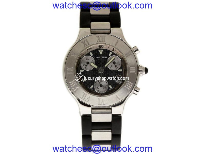 Cartier Must 21 Chronoscaph W10125U2 Stainless Steel & Rubber 38mm Mens Watch Cartier