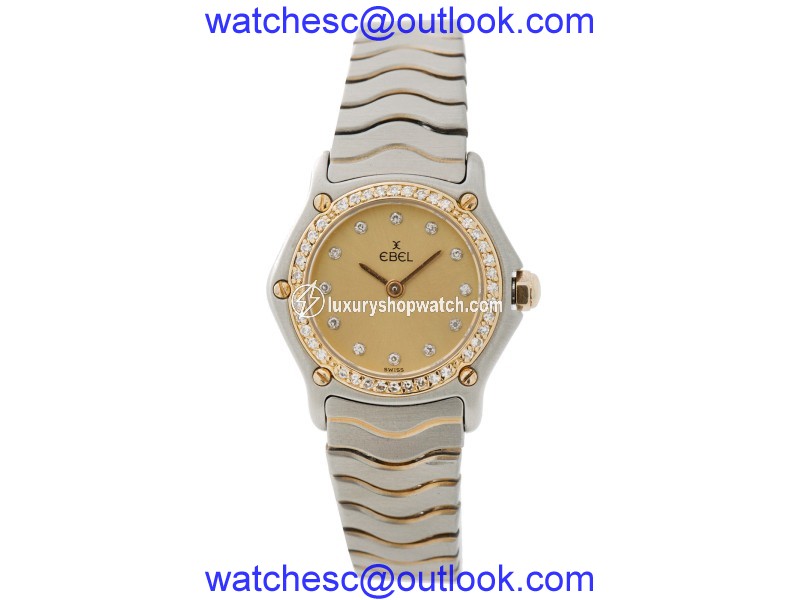 Ebel Classic Wave 7323 Stainless Steel & Gold Diamond Bezel Quartz 20 mm Womens Watch Ebel