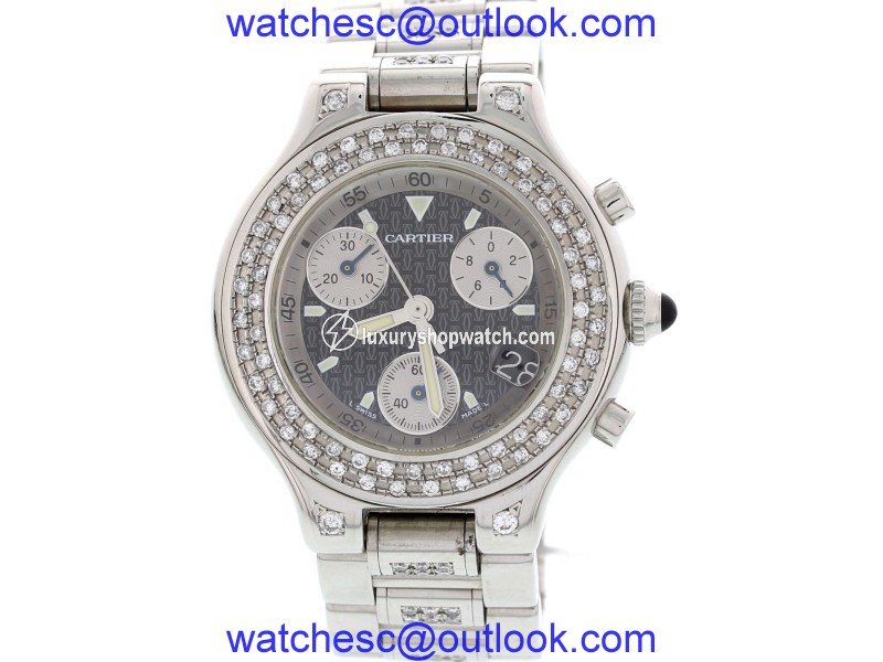Cartier 21 2424 Chronoscaph Stainless Steel And Diamonds Mens Watch Cartier