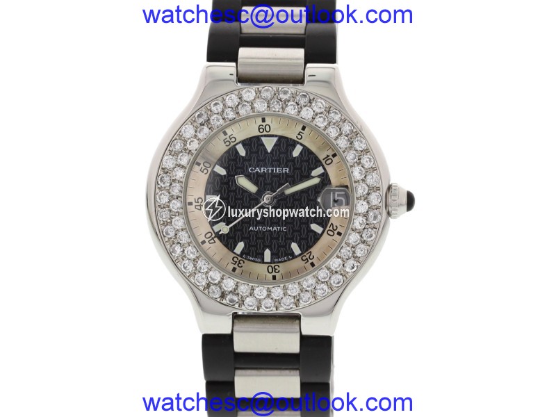 Cartier 2427 Must 21 Autoscaph Stainless Steel and Diamond Mens Watch| Cartier