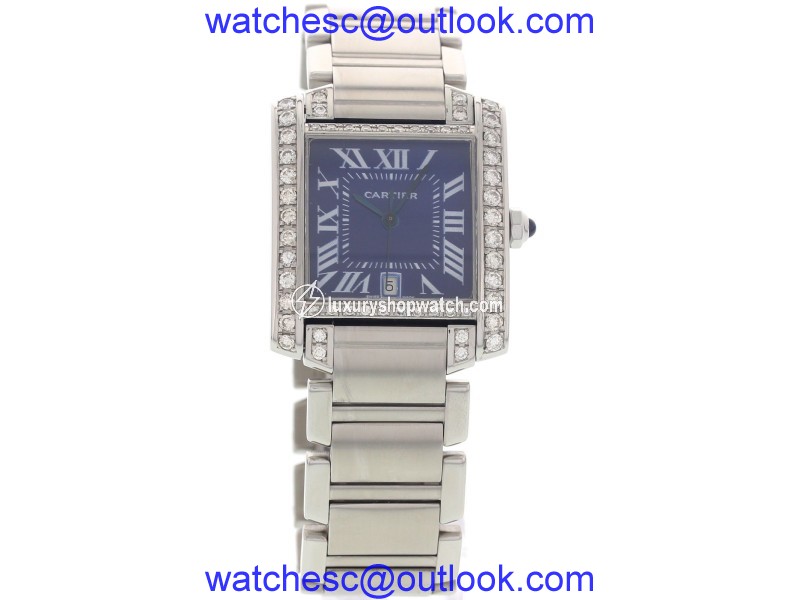 Cartier Tank Francaise 2302 Automatic with Diamonds & Blue Dial Mens Watch Cartier