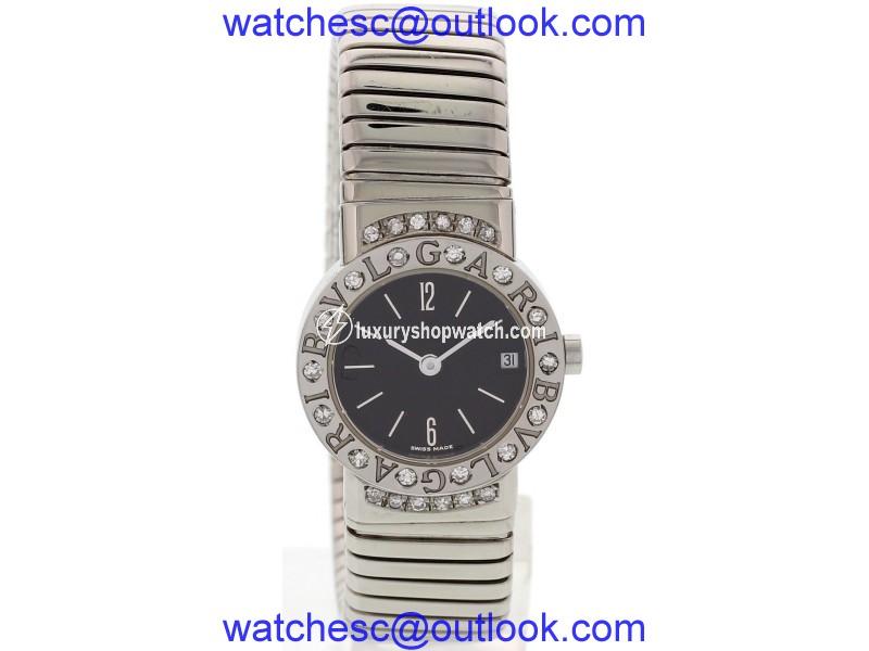 Bulgari Stainless Steel Tubogas Bangle with Diamonds Womens Watch Bvlgari