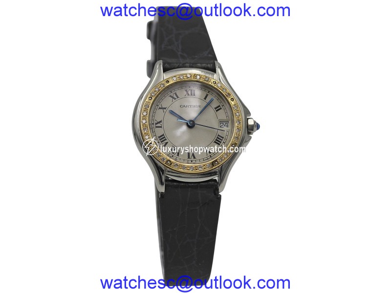 Cartier 187906 Santos Couger 18K Gold & Diamond Bezel Quartz Womens Watch Cartier