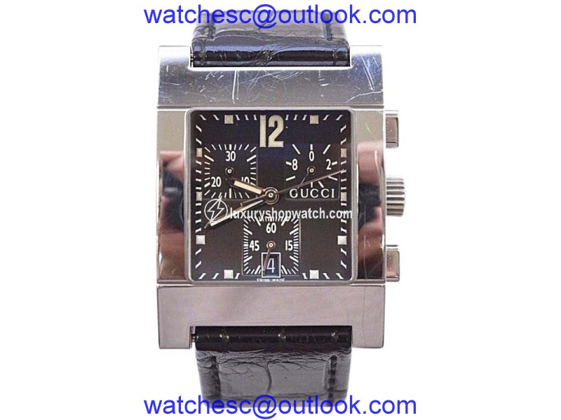 Gucci 7700 Black Leather Band Chronograph Date Swiss 32mm Mens Watch Gucci