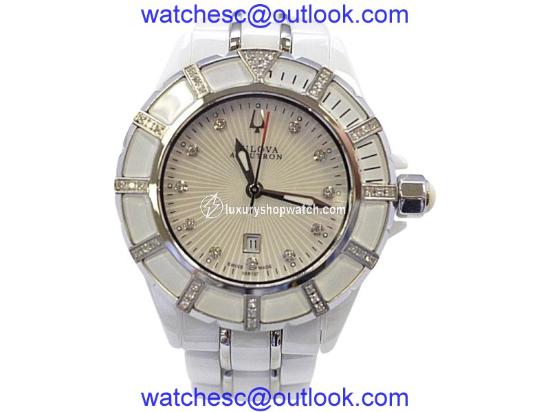 Bulova Accutron 65R137 Stainless Steel / Ceramic with White Mother-of-Pearl Dial 36mm Womens Watch Bulova