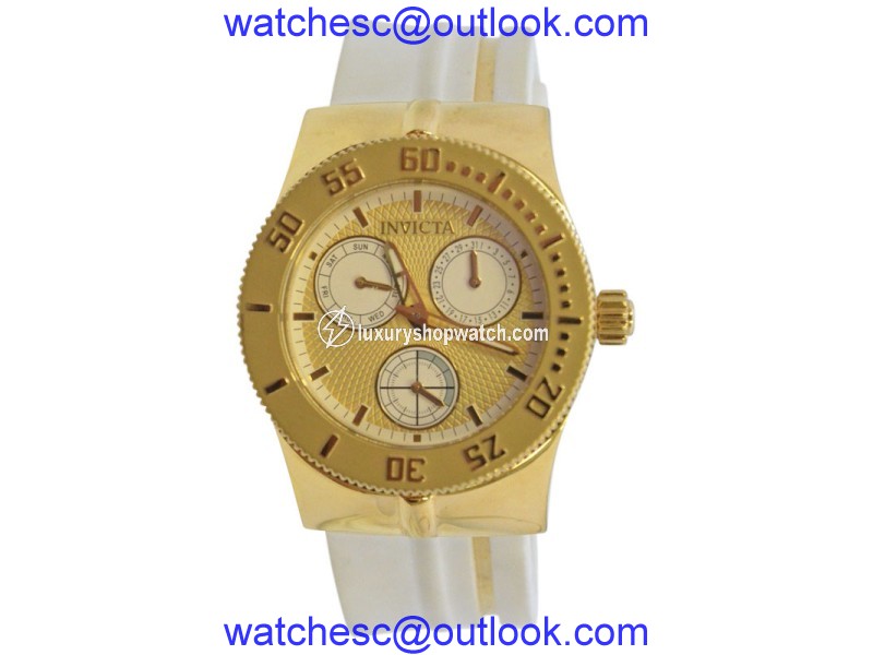 Invicta Wildflower 5924 Stainless Steel and Yellow Gold Dial White Polyurethane Band 37mm Womens Watch Invicta