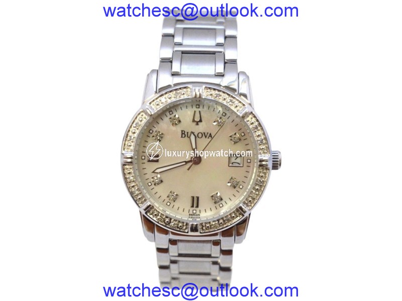 Bulova Stainless Steel with Mother of Pearl Dial and Diamond 26mm Womens Watch Bulova