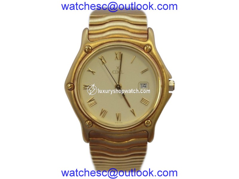 Ebel Wave 18K Yellow Gold & Gold Dial Mens Watch Ebel