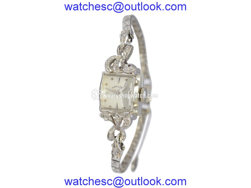 Hamilton 14K White Gold Diamond 14mm Womens Vintage Watch Hamilton