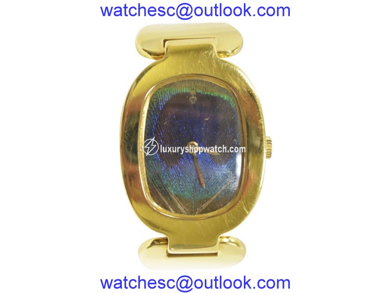 Corum 18K Yellow Gold Peacock Feather Dial Manual 28mm Womens Vintage Watch Corum