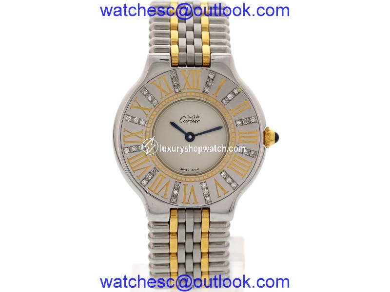 Cartier 123.000P Must De 21 18K Yellow Gold & Stainless Steel & Diamond Womens Watch Cartier