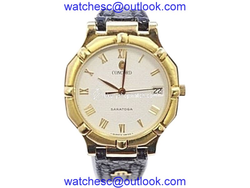 Concord Saratoga 50.14.247 18K Yellow Gold / Leather with Gold Dial 31.5mm Unisex Watch Concord