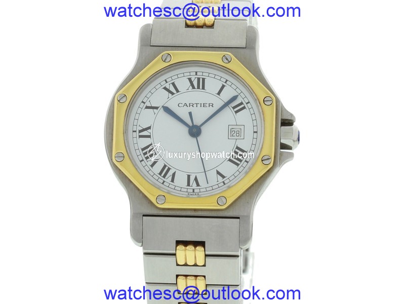 Cartier Santos 18K Yellow Gold & Stainless Steel Automatic Womens Watch Cartier