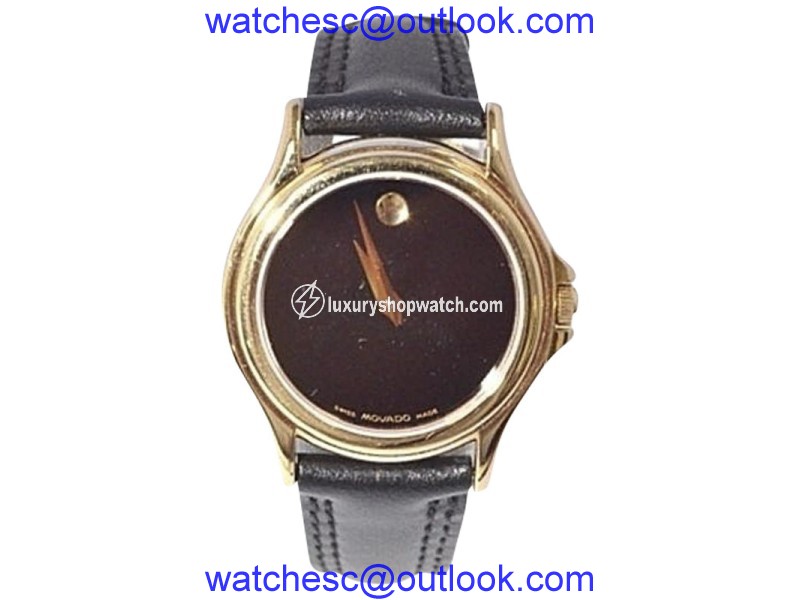 Movado Museum 87-E4-0823 Folio Black Dial Leather Gold 28mm Womens Watch Movado