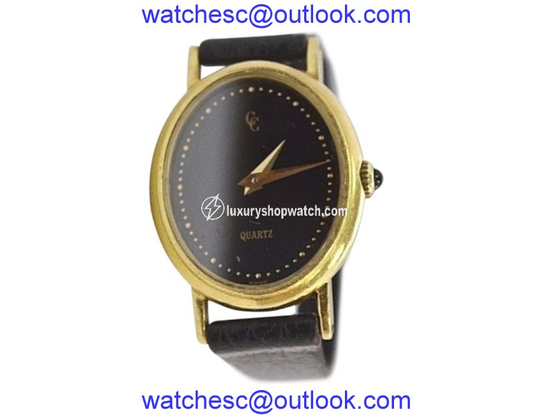 Concord 18K Yellow Gold / Leather with Black Dial Vintage 23mm Womens Watch Concord