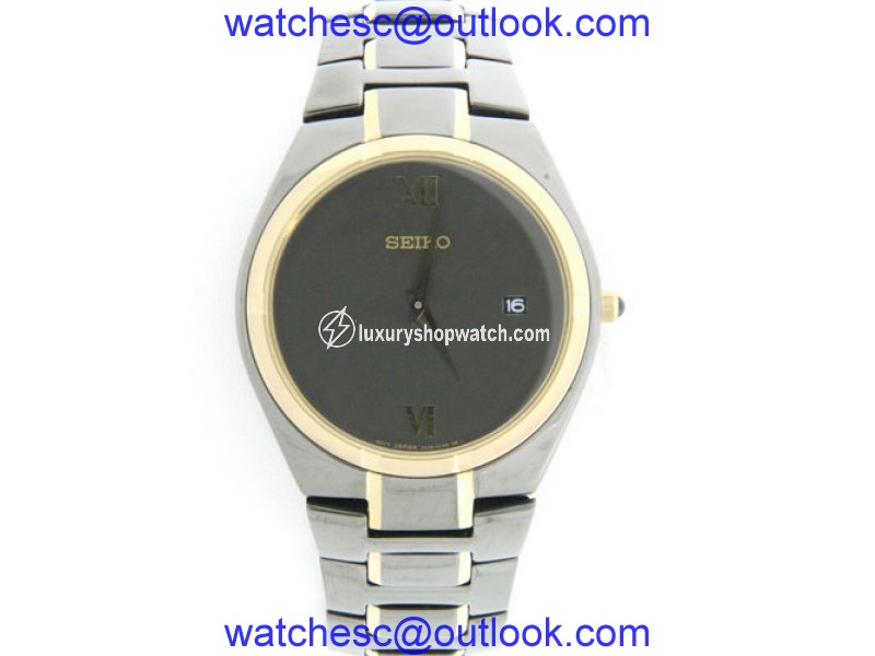 Seiko 7N39-0BP0 Black Dial With Black and Gold Trim Bracelet 34mm Mens Watch Seiko