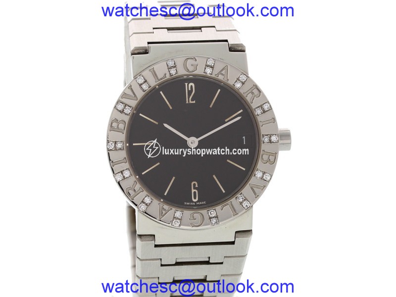 Bulgari BB30SSD Stainless Steel & Diamonds Black Dial Quartz 30mm Womens Watch Bulgari