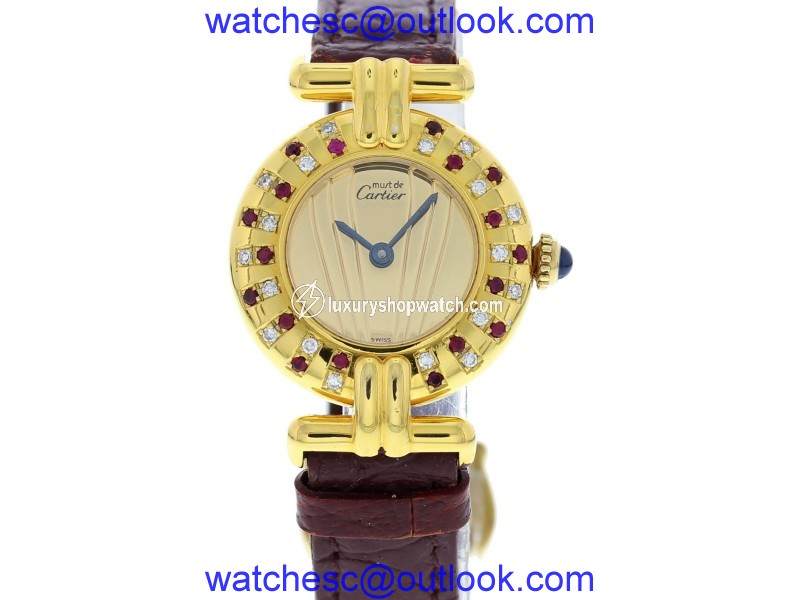 Cartier Must de 590002 Vermeil Argent & Leather with Diamonds & Rubies Quartz 24 mm Womens Watch Cartier