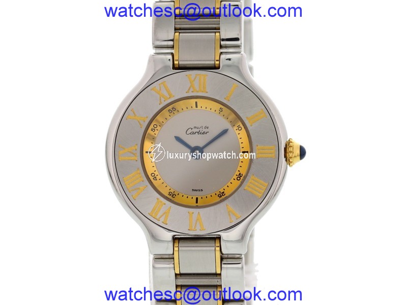 Cartier Must 21 1340 Stainless Steel/18K Yellow Gold Silver Dial Quartz 28mm Womens Watch Cartier
