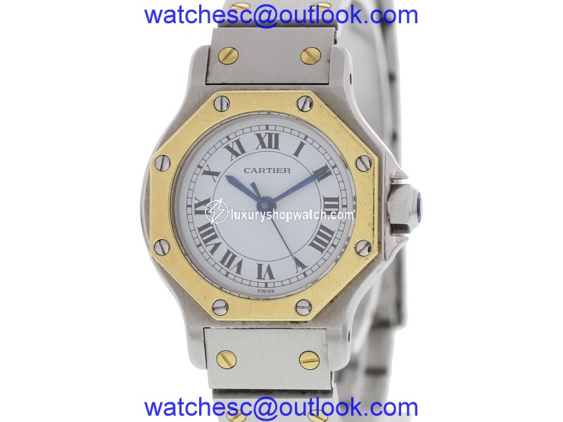 Cartier Santos Octagon Stainless Steel & 18K Yellow Gold Automatic 25mm Womens Watch Cartier