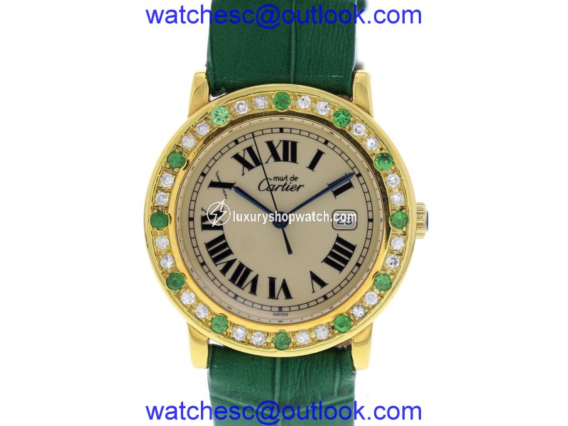 Cartier Must de Argent 1800.1 Gold Plated / Leather with Off-White Dial Vintage 33mm Womens Watch Cartier