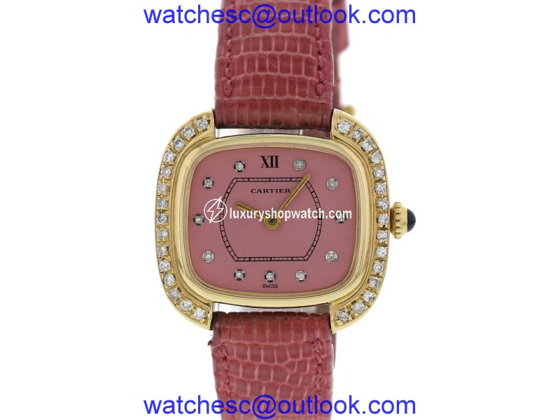Cartier Ellipse 18K Yellow Gold / Leather with Pink Dial Vintage 27mm Womens Watch Cartier
