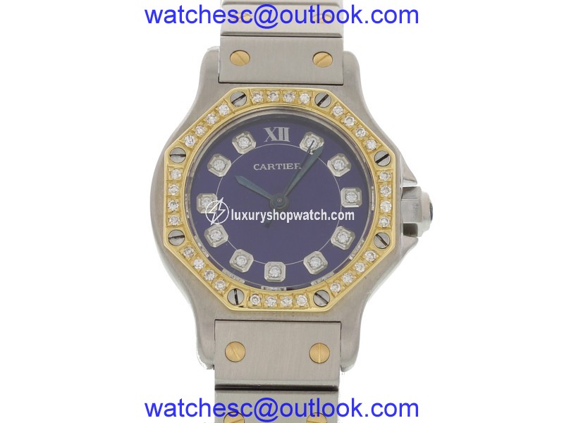 Cartier Santos Stainless Steel & 18K Yellow Gold with Blue Dial 25mm Womens Watch Cartier
