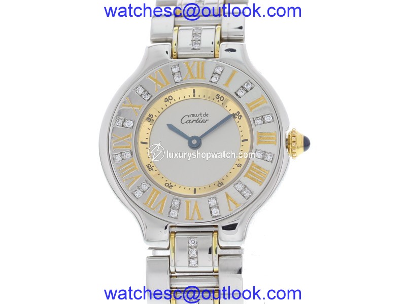 Cartier Must 21 1330 18K Yellow Gold / Stainless Steel with Siver Dial 28mm Womens Watch Cartier
