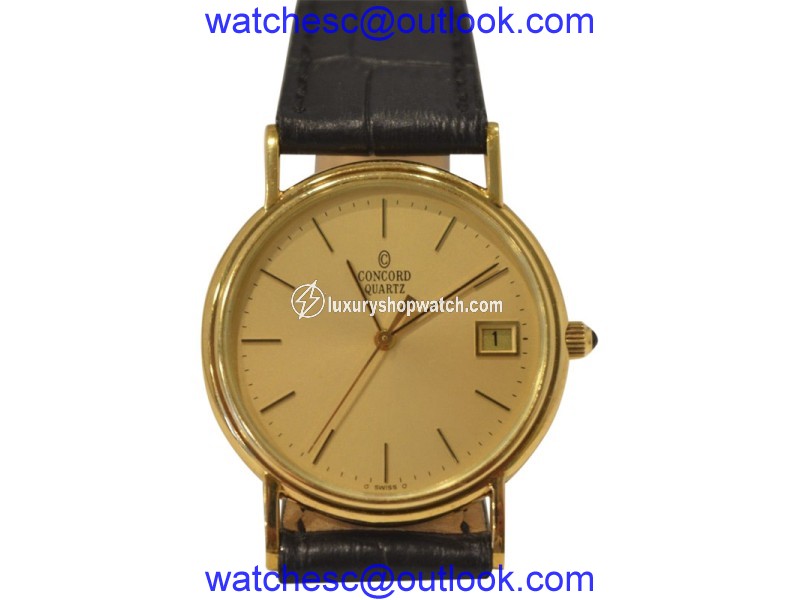 Concord 14K Yellow Gold / Leather with Champagne Gold 33mm Mens Watch Concord
