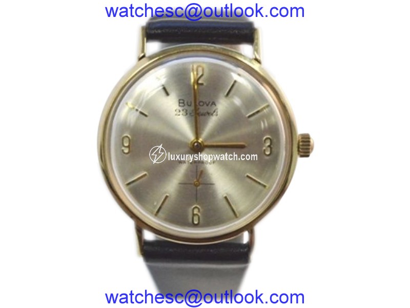 Bulova 14K Yellow Gold / Leather with Silver Dial Vintage 32mm Mens Watch Bulova