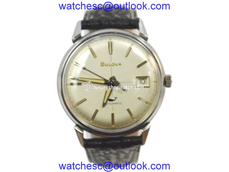 Bulova Stainless Steel / Leather with Ivory Dial Vintage 32mm Mens Watch Bulova